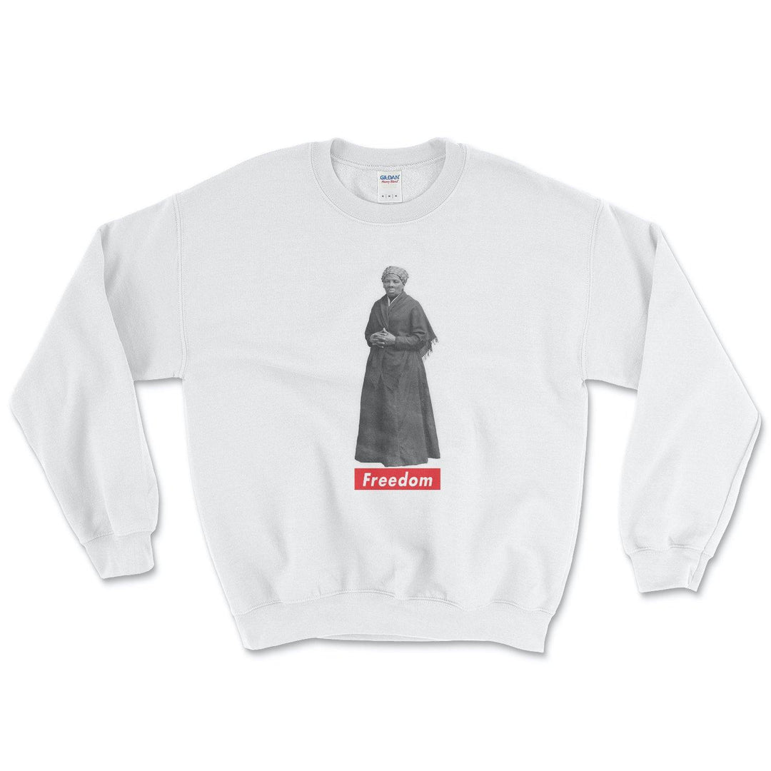 Soft and warm sweatshirt celebrating Harriet Tubman. Printed in the United States using eco-friendly ink and ethically-made fabric. All sales donated to the NAACP.