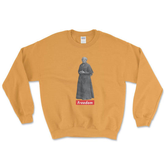 Soft and warm sweatshirt celebrating Harriet Tubman. Printed in the United States using eco-friendly ink and ethically-made fabric. All sales donated to the NAACP.
