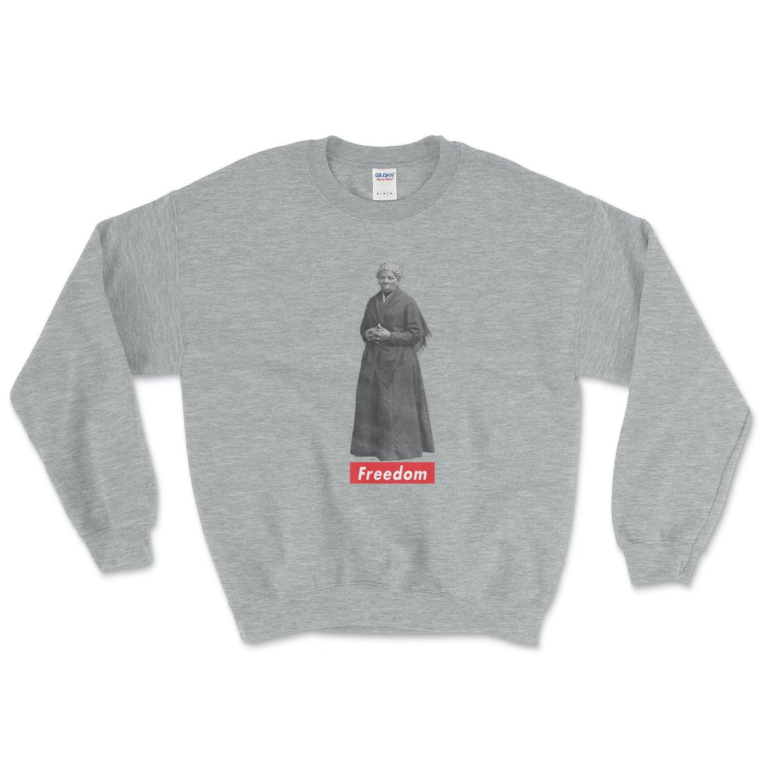 Soft and warm sweatshirt celebrating Harriet Tubman. Printed in the United States using eco-friendly ink and ethically-made fabric. All sales donated to the NAACP.