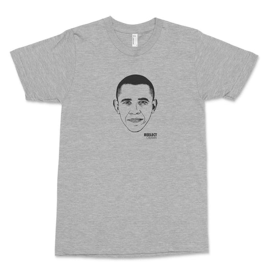 heather gray Barack Obama men's and unisex t-shirt with head of the American president and text that reads reelect Obama